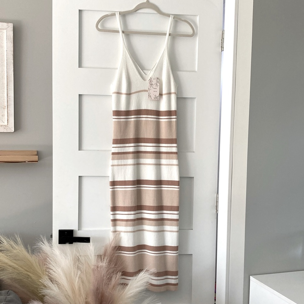 Willow & Wind Striped Tan and White Maxi Dress